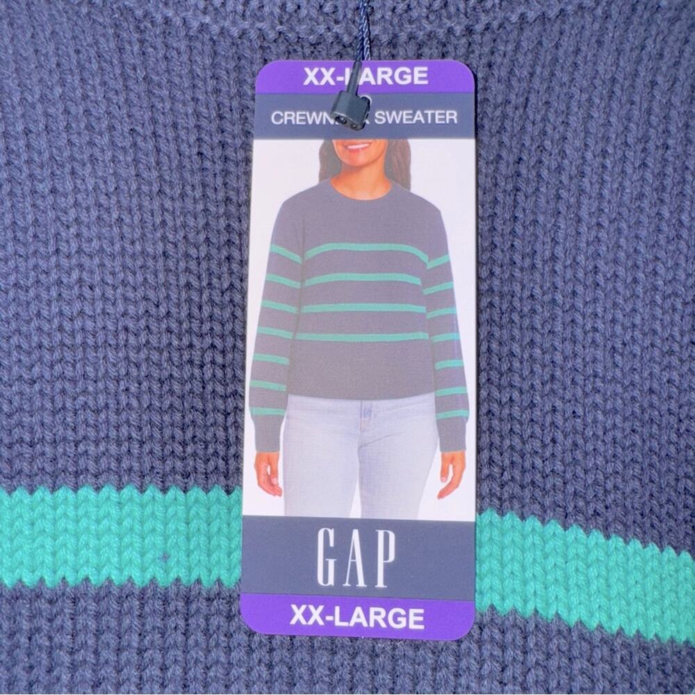 NWT Women’s Gap Crewneck Sweater Navy & Green Striped size XXL - Picture 3 of 6